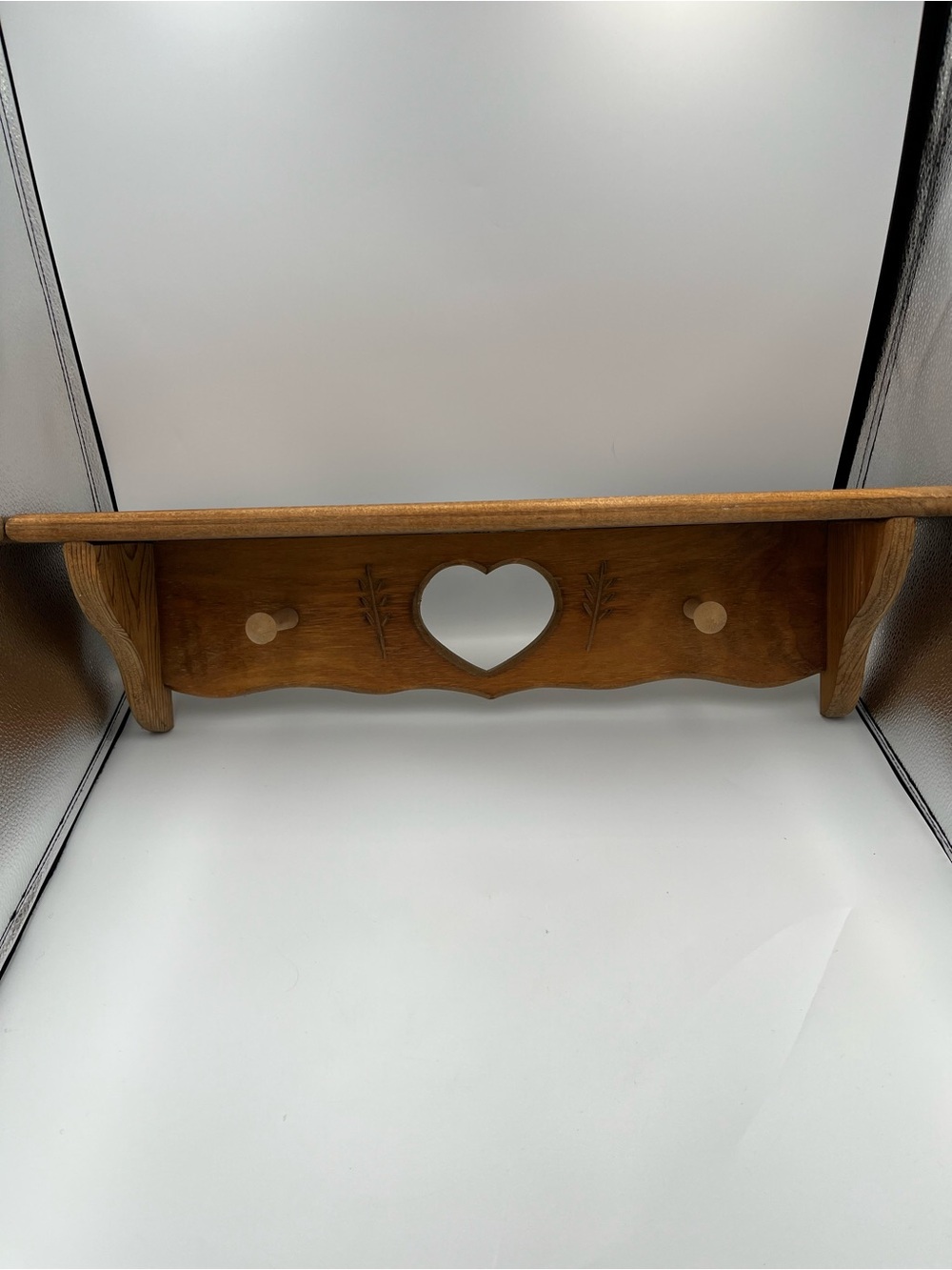 Vintage 24” Wood Shelf Heart Cut Out Pegs Wall Hanging Decor Cottagecore Country